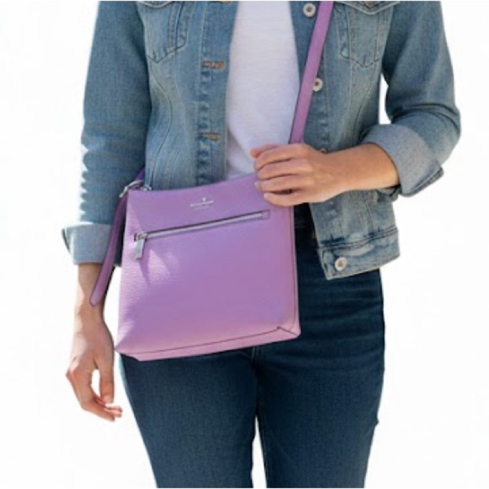 Kate Spade 454 Large Swingpack Buckle Crossbody Wisteria Leather Bag, Purple